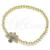 Oro Laminado Fancy Bracelet, Gold Filled Style Expandable Bead and Angel Design, with Multicolor Micro Pave, Polished, Golden Finish, 03.299.0052.07
