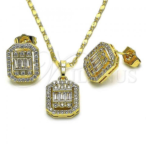Oro Laminado Earring and Pendant Adult Set, Gold Filled Style Baguette Design, with White Cubic Zirconia and White Micro Pave, Polished, Golden Finish, 10.196.0089