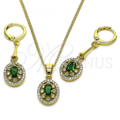 Oro Laminado Earring and Pendant Adult Set, Gold Filled Style with Green Cubic Zirconia and White Micro Pave, Polished, Golden Finish, 10.387.0009.1