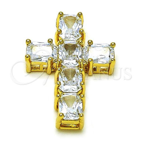 Oro Laminado Religious Pendant, Gold Filled Style Cross Design, with White Cubic Zirconia, Polished, Golden Finish, 05.341.0100