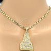 Oro Laminado Religious Pendant, Gold Filled Style Sagrado Corazon de Jesus Design, with White Cubic Zirconia, Polished, Golden Finish, 05.120.0003