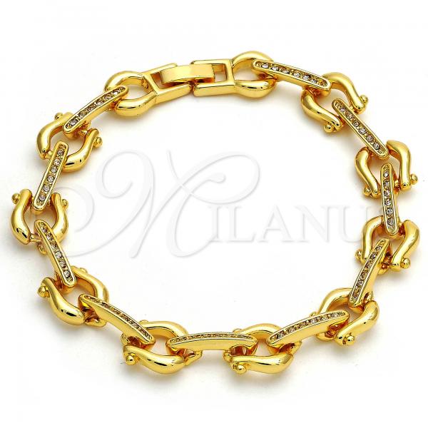 Oro Laminado Fancy Bracelet, Gold Filled Style with White Crystal, Polished, Golden Finish, 03.59.0063.08