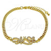 Oro Laminado Fancy Bracelet, Gold Filled Style Butterfly Design, with White Micro Pave, Polished, Golden Finish, 03.195.0002.08