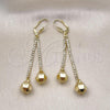 Oro Laminado Long Earring, Gold Filled Style Ball Design, with  Cubic Zirconia, Golden Finish, 5.074.003