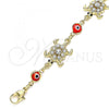 Oro Laminado Fancy Bracelet, Gold Filled Style Turtle and Evil Eye Design, with White and Black Crystal, Red Resin Finish, Golden Finish, 03.380.0039.1.07