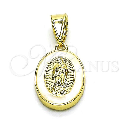 Oro Laminado Religious Pendant, Gold Filled Style Guadalupe Design, Polished, Golden Finish, 05.411.0005