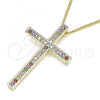 Oro Laminado Pendant Necklace, Gold Filled Style Cross Design, with Multicolor Cubic Zirconia, Polished, Golden Finish, 04.284.0026.3.20