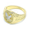 Oro Laminado Mens Ring, Gold Filled Style Eagle Design, Polished, Tricolor, 01.351.0013.09 (Size 9)