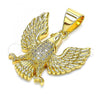 Oro Laminado Fancy Pendant, Gold Filled Style Eagle Design, with White Micro Pave, Polished, Golden Finish, 05.342.0008