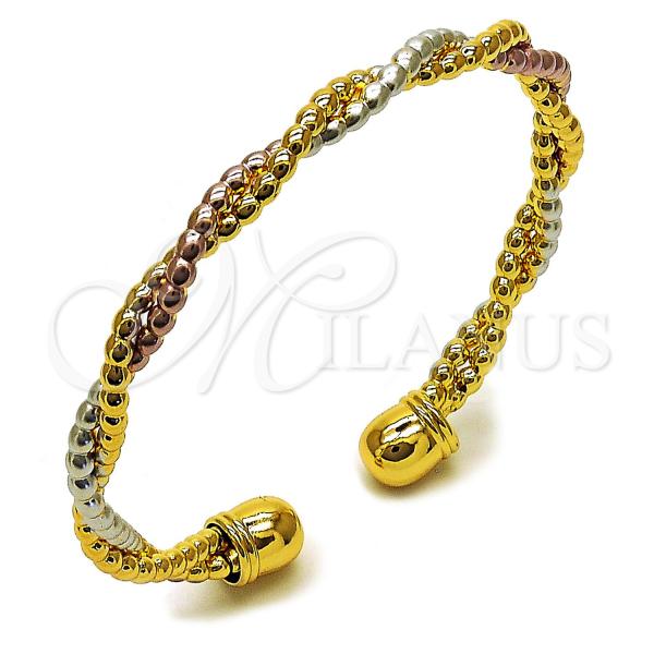 Oro Laminado Individual Bangle, Gold Filled Style and Hollow Polished, Tricolor, 07.170.0066