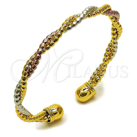 Oro Laminado Individual Bangle, Gold Filled Style and Hollow Polished, Tricolor, 07.170.0066