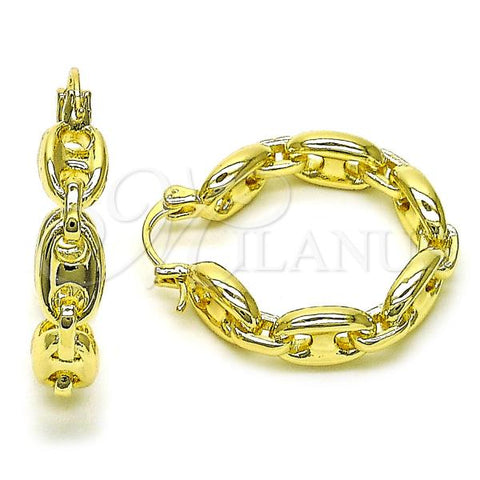 Oro Laminado Medium Hoop, Gold Filled Style Puff Mariner Design, Polished, Golden Finish, 02.213.0678.30