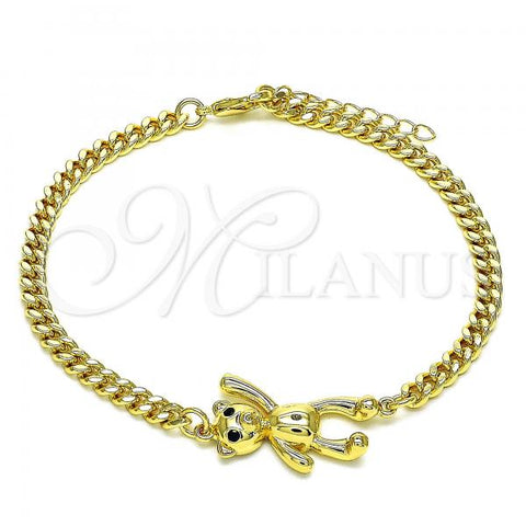 Oro Laminado Fancy Bracelet, Gold Filled Style Teddy Bear Design, with Black Micro Pave, Polished, Golden Finish, 03.156.0035.08
