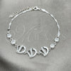 Sterling Silver Fancy Bracelet, Heart Design, with White Cubic Zirconia, Polished, Silver Finish, 03.400.0001.07