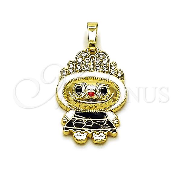 Oro Laminado Fancy Pendant, Gold Filled Style with White Cubic Zirconia, White Enamel Finish, Golden Finish, 05.284.0021