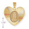 Oro Laminado Religious Pendant, Gold Filled Style San Lazaro Design, Diamond Cutting Finish, Tricolor, 5.194.024