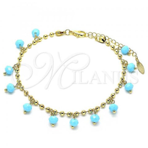 Oro Laminado Charm Anklet , Gold Filled Style with Turquoise Crystal, Polished, Golden Finish, 03.383.0011.10