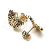 Oro Laminado Stud Earring, Gold Filled Style Butterfly Design, with Ruby Micro Pave, Polished, Golden Finish, 02.26.0289.2