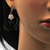 Oro Laminado Dangle Earring, Gold Filled Style Flower and Star Design, with White Cubic Zirconia, Polished, Golden Finish, 02.217.0056
