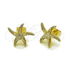 Oro Laminado Stud Earring, Gold Filled Style Star and Baguette Design, with White Cubic Zirconia and White Micro Pave, Polished, Golden Finish, 02.213.0826
