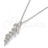 Sterling Silver Pendant Necklace, Leaf Design, with White Micro Pave, Polished, Rhodium Finish, 04.336.0025.16