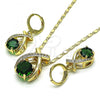 Oro Laminado Earring and Pendant Adult Set, Gold Filled Style with Green Cubic Zirconia and White Micro Pave, Polished, Golden Finish, 10.196.0080