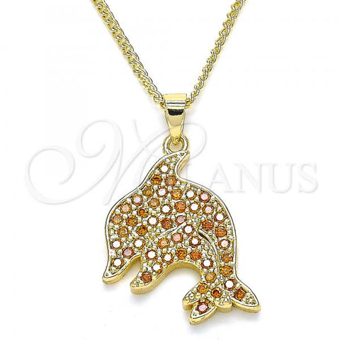 Oro Laminado Pendant Necklace, Gold Filled Style Dolphin Design, with Garnet Micro Pave, Polished, Golden Finish, 04.344.0030.1.20