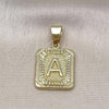 Oro Laminado Fancy Pendant, Gold Filled Style Initials Design, Diamond Cutting Finish, Golden Finish, 05.411.0036