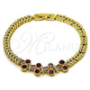 Oro Laminado Fancy Bracelet, Gold Filled Style Cherry Design, with White Cubic Zirconia and Ruby Micro Pave, Polished, Golden Finish, 03.283.0480.07
