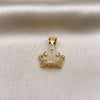 Oro Laminado Fancy Pendant, Gold Filled Style Crown Design, with White Micro Pave and White Cubic Zirconia, Polished, Golden Finish, 05.342.0143