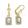 Oro Laminado Dangle Earring, Gold Filled Style with White Crystal, Polished, Golden Finish, 02.122.0117.5