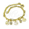 Oro Laminado Charm Bracelet, Gold Filled Style Elephant and Paperclip Design, with White Crystal, Polished, Golden Finish, 03.63.2254.08