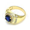 Oro Laminado Mens Ring, Gold Filled Style with Sapphire Blue Cubic Zirconia and White Micro Pave, Polished, Golden Finish, 01.266.0047.3.10