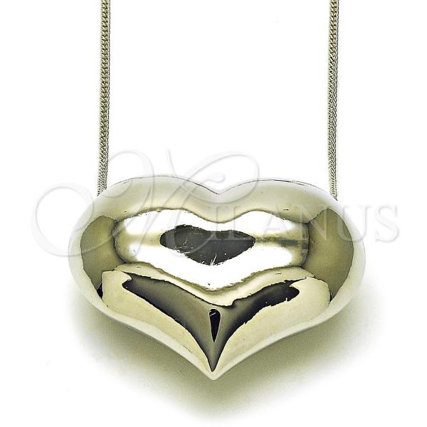 Rhodium Plated Pendant Necklace, Heart and Hollow Design, Polished, Rhodium Finish, 04.341.0114.20