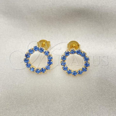 Oro Laminado Stud Earring, Gold Filled Style with Tanzanite Cubic Zirconia, Polished, Golden Finish, 02.09.0217.1