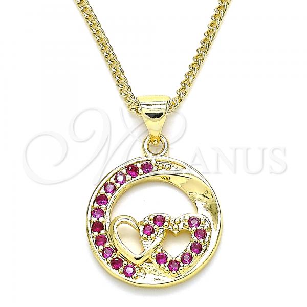 Oro Laminado Pendant Necklace, Gold Filled Style Heart Design, with Ruby Micro Pave, Polished, Golden Finish, 04.156.0328.1.20