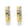 Oro Laminado Huggie Hoop, Gold Filled Style with Amethyst and White Crystal, Polished, Golden Finish, 02.165.0143.6