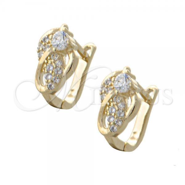 Oro Laminado Huggie Hoop, Gold Filled Style with White Micro Pave and White Cubic Zirconia, Polished, Golden Finish, 02.155.0022