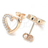 Sterling Silver Stud Earring, Heart Design, with White Cubic Zirconia, Polished, Rose Gold Finish, 02.336.0027.1