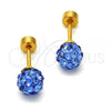 Stainless Steel Stud Earring, Ball Design, with Bermuda Blue Crystal, Polished, Golden Finish, 02.271.0010.7