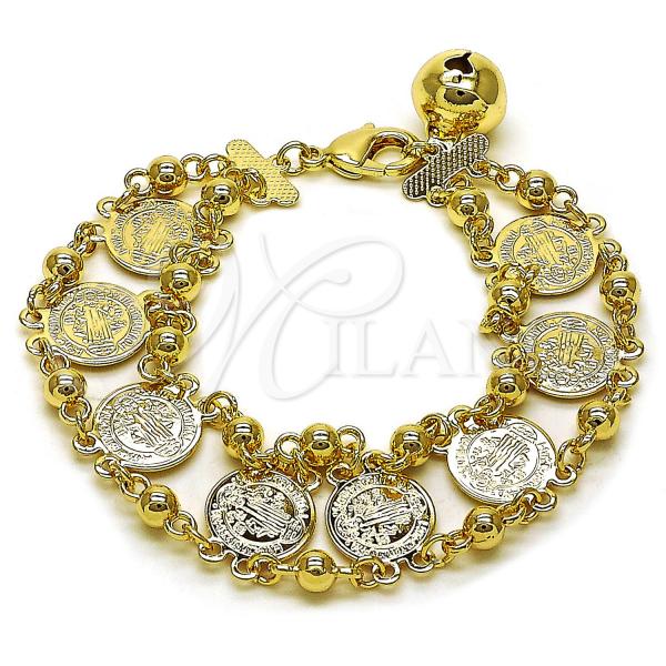 Oro Laminado Fancy Bracelet, Gold Filled Style San Benito Design, Polished, Golden Finish, 03.331.0326.08