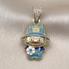 Oro Laminado Fancy Pendant, Gold Filled Style Flower Design, with Turquoise and White Cubic Zirconia, Red Enamel Finish, Golden Finish, 05.284.0022.2