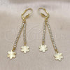 Oro Laminado Long Earring, Gold Filled Style Flower Design, with White Cubic Zirconia, Golden Finish, 5.081.006