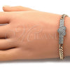 Oro Laminado Fancy Bracelet, Gold Filled Style Heart Design, with White Micro Pave, Polished, Golden Finish, 03.283.0069.07