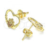 Oro Laminado Stud Earring, Gold Filled Style Heart Design, with Garnet Micro Pave, Polished, Golden Finish, 02.156.0442.2