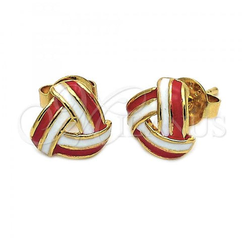 Oro Laminado Stud Earring, Gold Filled Style Love Knot Design, Red Enamel Finish, Golden Finish, 5.126.057.1 *PROMO*