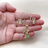 Oro Laminado Earring and Pendant Adult Set, Gold Filled Style Guadalupe Design, with Multicolor Cubic Zirconia, Polished, Golden Finish, 10.411.0012