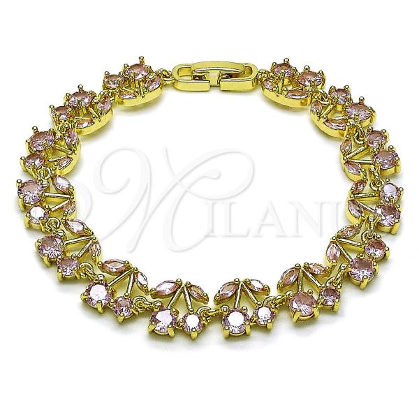 Oro Laminado Tennis Bracelet, Gold Filled Style Cherry Design, with Pink Cubic Zirconia, Polished, Golden Finish, 03.284.0059.08