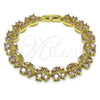 Oro Laminado Tennis Bracelet, Gold Filled Style Cherry Design, with Pink Cubic Zirconia, Polished, Golden Finish, 03.284.0059.08