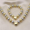 Oro Laminado Necklace and Bracelet, Gold Filled Style Heart and Ball Design, Polished, Two Tone, 06.341.0010.2